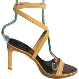 Donald Pliner Tan Beige Crepe Leather New Double Wrap Ankle Strap Shoe $250 NWT